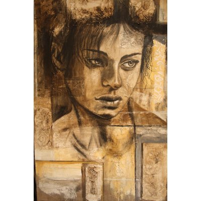 ACRILICO SU INTONACO MARIANO CARRARA ' PENSIERI P 34 ' dimensioni L 100 x H 150 cm.