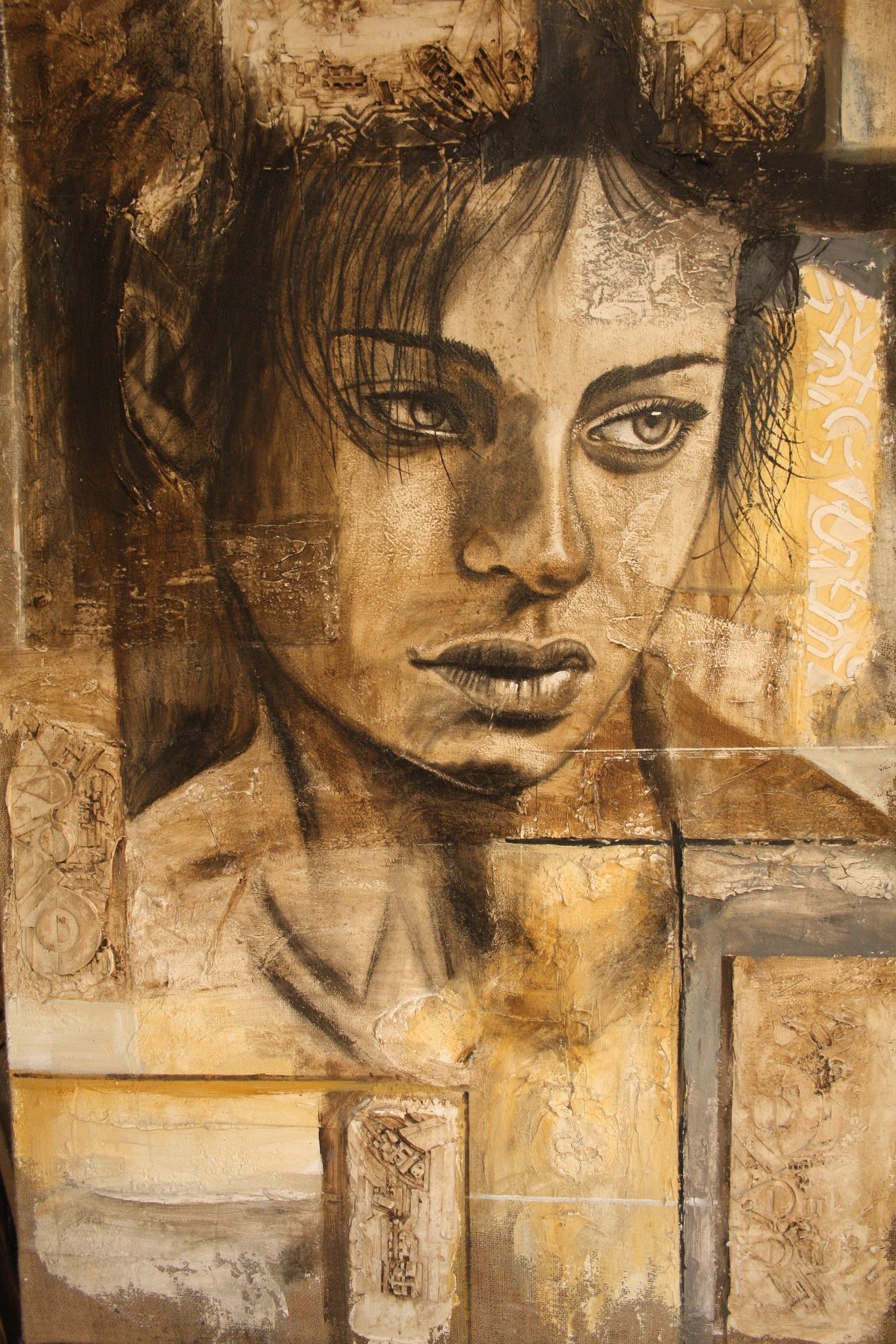 ACRYLIC ON JUTE  MARIANO CARRARA ' PENSIERI P 34 '  size  L 100 x H 150 cm.