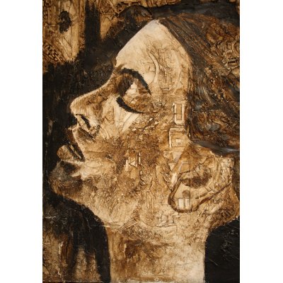 ACRILICO SU JUTA MARIANO CARRARA ' ATTESA ' dimensioni L 90 x H 90 cm.