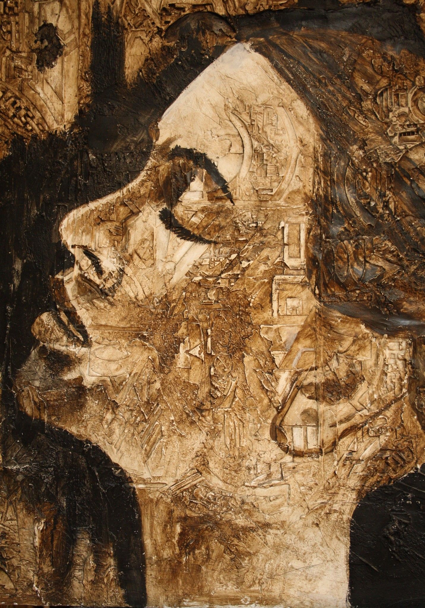 ACRYLIC ON JUTE  MARIANO CARRARA ' ATTESA '   size  L 90 x H 90 cm.