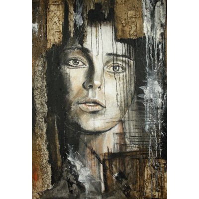 ACRILICO SU JUTA MARIANO CARRARA ' JULIA 6 ' dimensioni L 100 x H 150 cm.