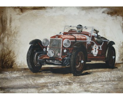 ACRYLIC ON JUTE MARIANO CARRARA ' MILLE MIGLIA OM 665 ' size L 123 x H 90 cm.