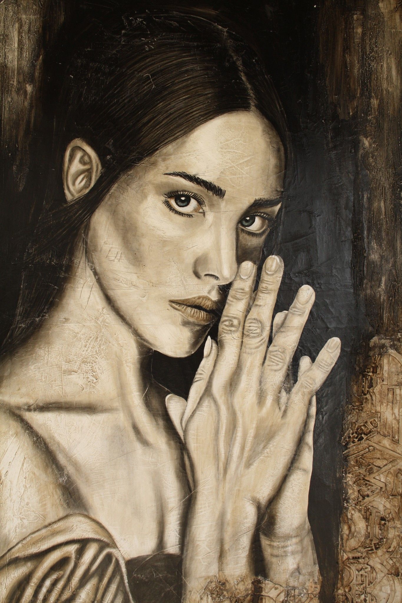 ACRYLIC ON JUTE  MARIANO CARRARA ' MEDITAZIONE 1 '  size   L 100 x H 150 cm.