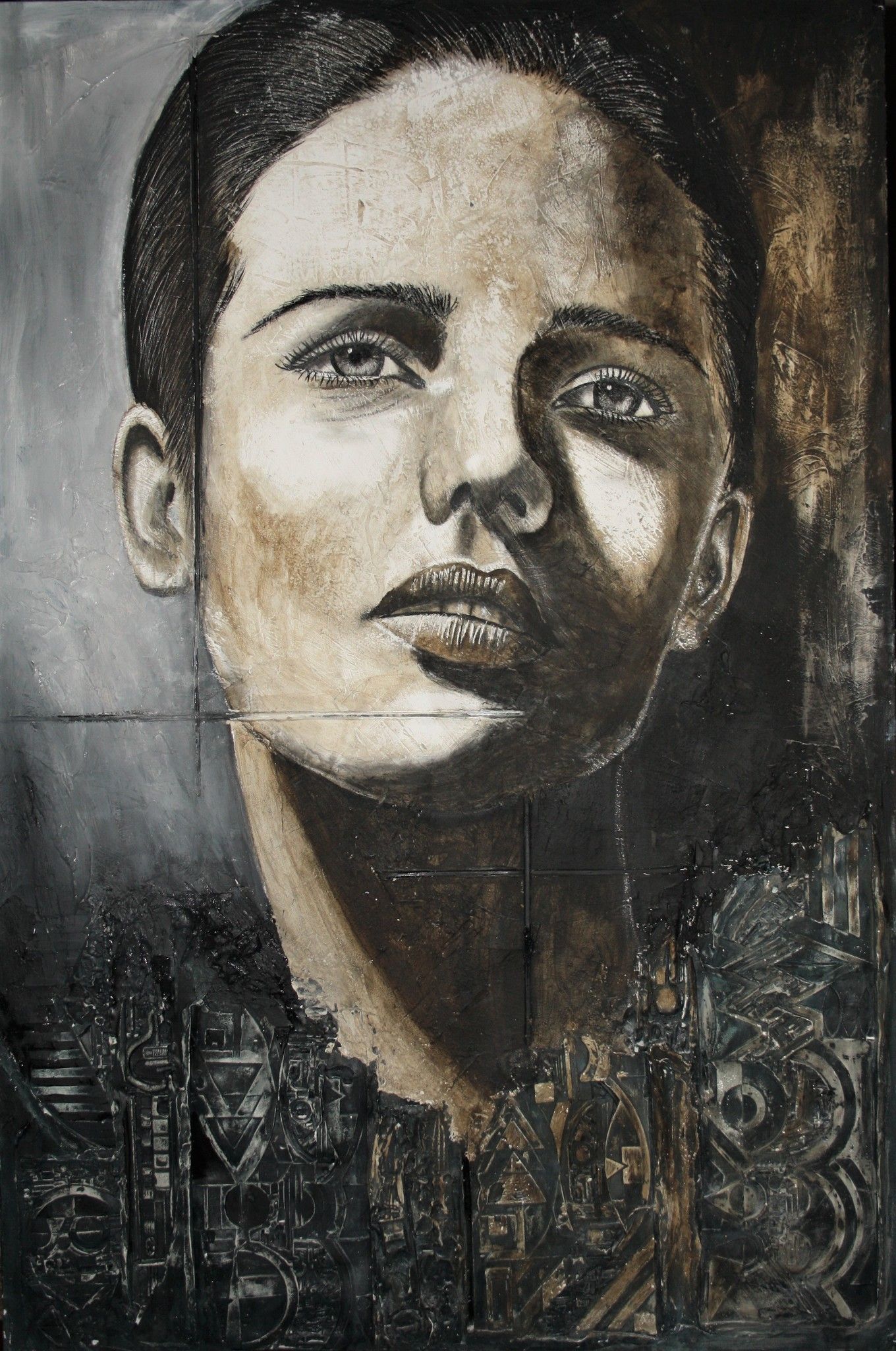 ACRYLIC ON JUTE  MARIANO CARRARA ' RICORDI LONTANI '  size   L 100 x H 120 cm.