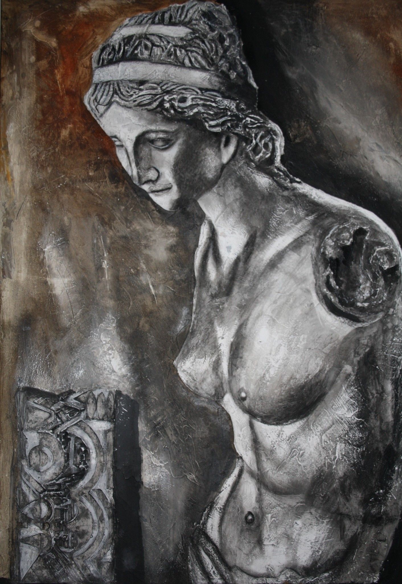 ACRILICO SU TELA  MARIANO CARRARA ' REPERTI RITROVATI '  dimensioni L 91 x H 122 cm.