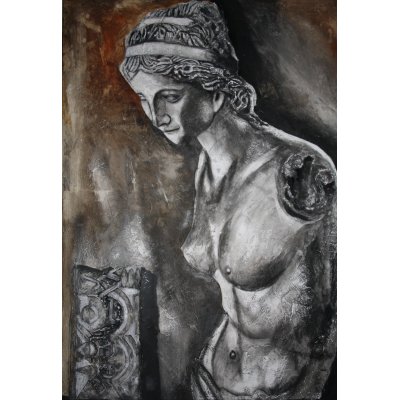 ACRILICO SU TELA MARIANO CARRARA ' REPERTI RITROVATI ' dimensioni L 91 x H 122 cm.