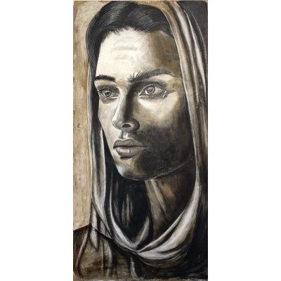 ACRILICO SU JUTA MARIANO CARRARA ' NEL INFINITO ' dimensioni L 100 x H 200 cm.