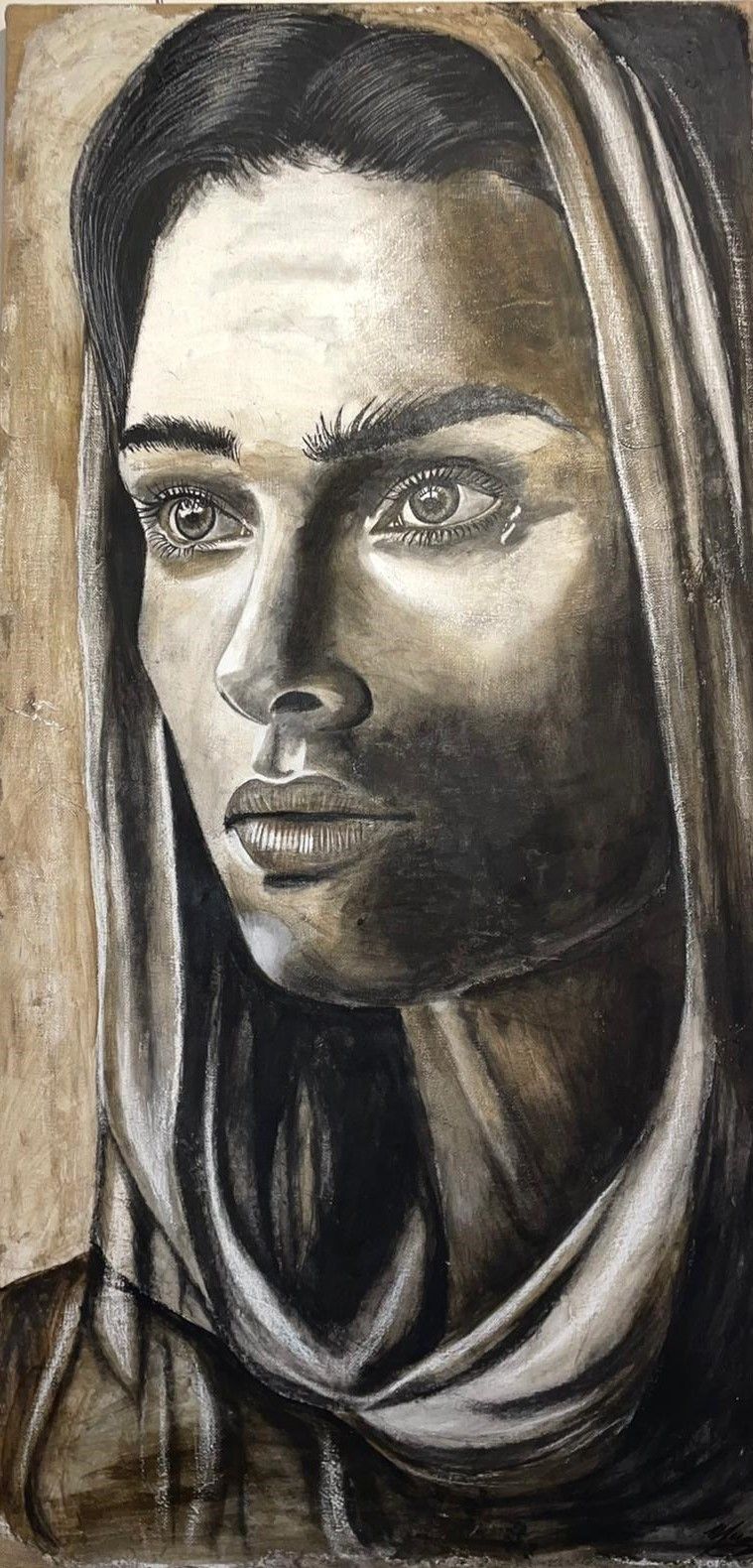 ACRYLIC ON JUTE  MARIANO CARRARA ' NEL INFINITO '  size  L 100 x H 200 cm.