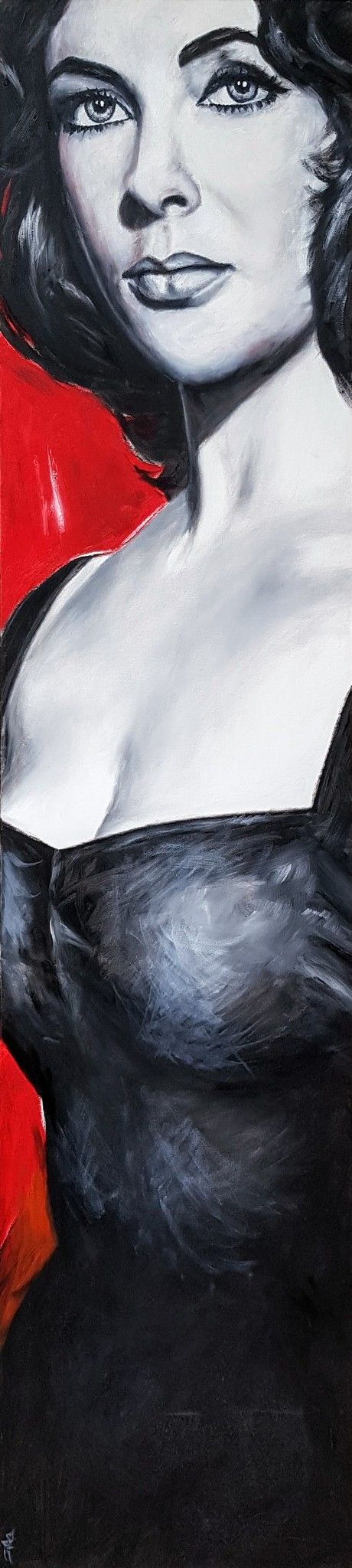 OLIO SU TELA FRANCA SILVA ' ELISABETH TAYLOR '  dimensioni L 30 x H 120 cm.