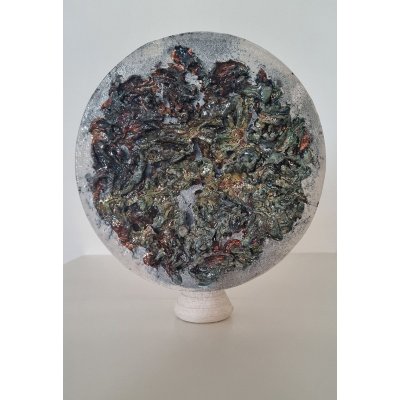 SCULTURA IN CERAMICA LUCIANA PEREGO ' FRA TERRA E SACRO ' dimensioni D 25 cm.