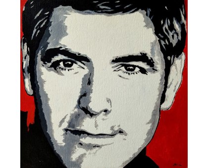 ACRILICO SU TAVOLA FRANCA SILVA ' CLOONEY GEORGE 1/4 ' dimensioni L 30 x H 30 cm.