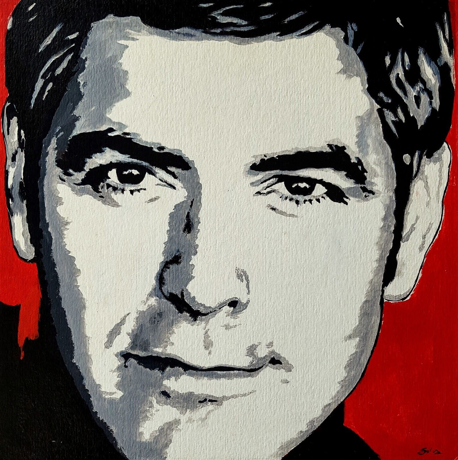 ACRYLIC ON WOOD  FRANCA SILVA  " CLOONEY GEORGE 1/4 "   size  L 30 x H 30 cm.