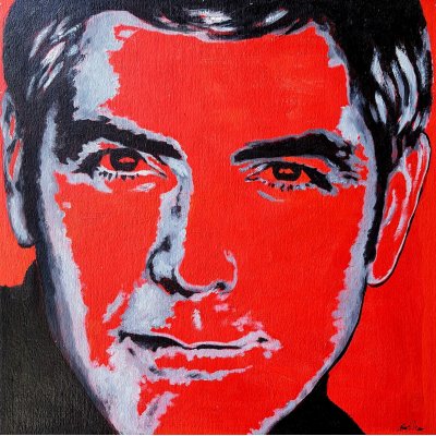 ACRILICO SU TAVOLA FRANCA SILVA ' CLOONEY GEORGE 2/4 ' dimensioni L 30 x H 30 cm.