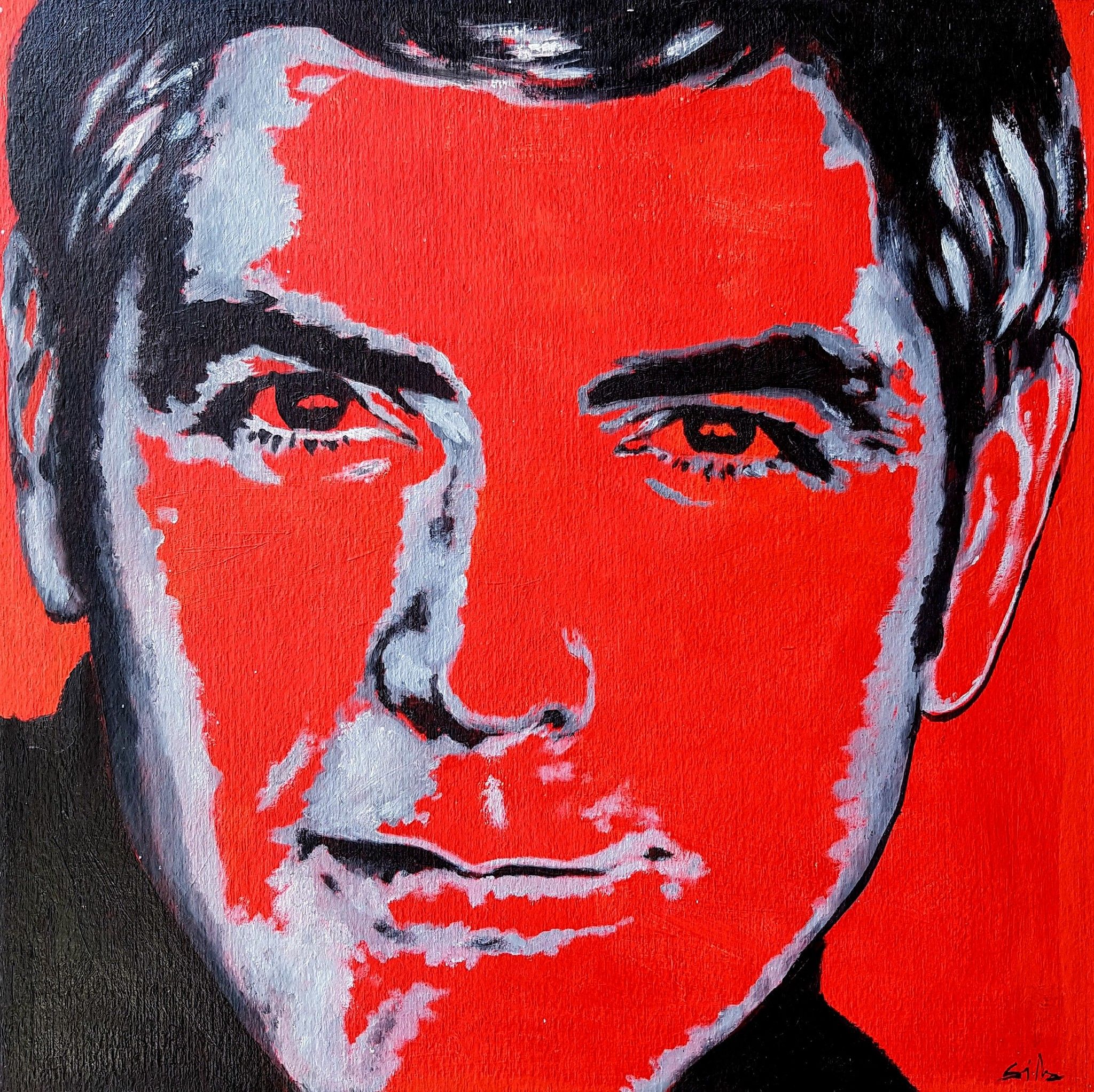 ACRYLIC ON WOOD FRANCA SILVA  " CLOONEY GEORGE 2/4 "  size  L 30 x H 30 cm.
