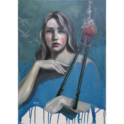 OLIO SU TELA ILDE BRESOLIN ' CONDIZIONAMENTI ' dimensioni L 50 x H 70 cm.