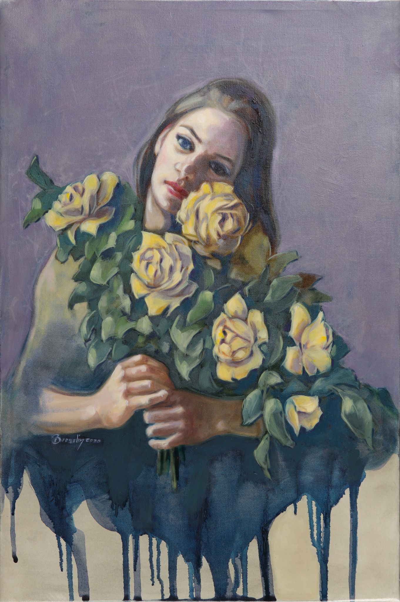 OLIO SU TELA  ILDE BRESOLIN ' LINFA BLU '  dimensioni L 40 x H 60 cm.