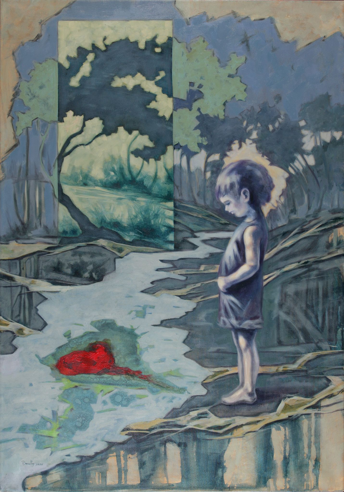 OIL ON CANVAS ILDE BRESOLIN " INFANZIA "  size L 70 x H 100 cm.
