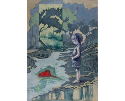 OIL ON CANVAS ILDE BRESOLIN " INFANZIA " size L 70 x H 100 cm.