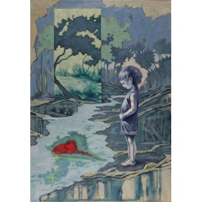 OLIO SU TELA ILDE BRESOLIN ' INFANZIA ' dimensioni L 70 x H 100 cm.