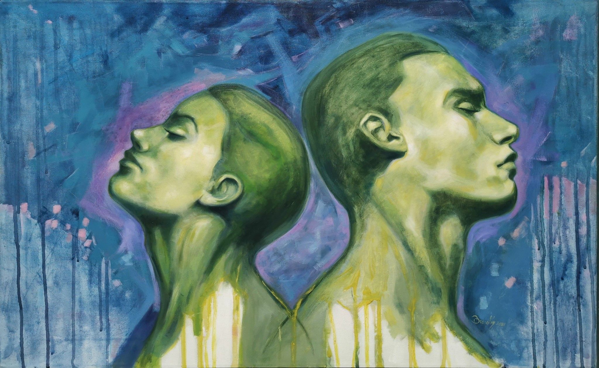 OIL ON CANVAS ILDE BRESOLIN " BETWEEN THEM "  size L 50 x H 81 cm.
