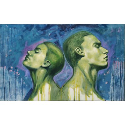 OLIO SU TELA ILDE BRESOLIN ' BETWEEN THEM ' dimensioni L 50 x H 81 cm.