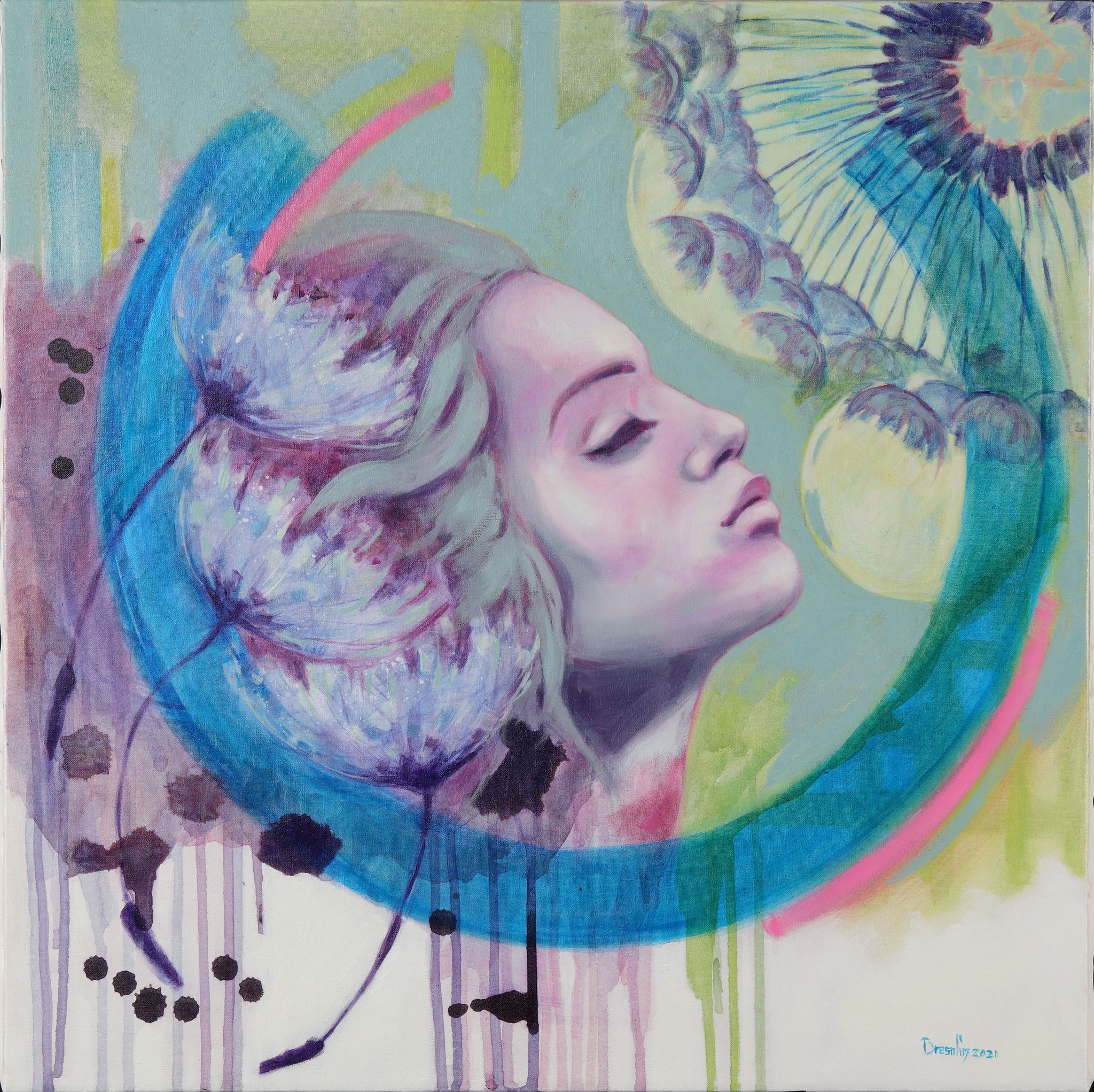 OIL ON CANVAS ILDE BRESOLIN " DISTENSIONE "  size  L 50 x H 50 cm.