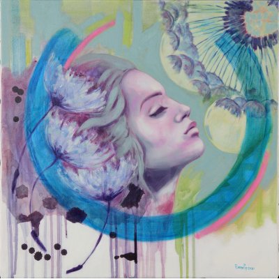 OLIO SU TELA ILDE BRESOLIN ' DISTENSIONE ' dimensioni L 50 x H 50 cm.