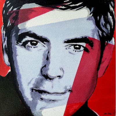 ACRILICO SU TAVOLA FRANCA SILVA ' CLOONEY GEORGE 3/4 ' dimensioni L 30 x H 30 cm.