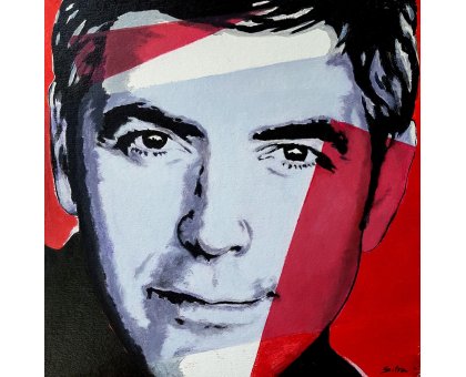 ACRILICO SU TAVOLA FRANCA SILVA ' CLOONEY GEORGE 3/4 ' dimensioni L 30 x H 30 cm.