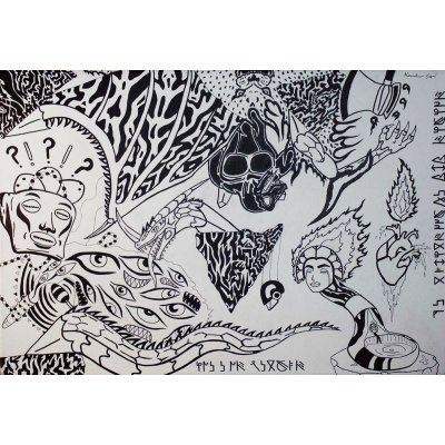 PENNARELLO SU TELA MASSIMILIANO SGRO' ' SPIRITUALITA' E PSICOLOGIA ' dimensioni L 70 x H 50 cm.