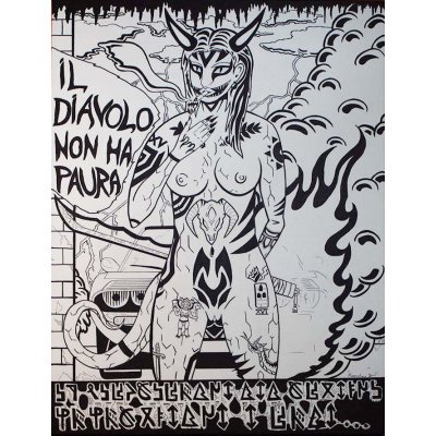 PENNARELLO SU TELA MASSIMILIANO SGRO' ' IL CAMBIAMENTO ' dimensioni L 80 x H 60 cm.