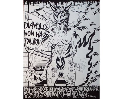 PENNARELLO SU TELA MASSIMILIANO SGRO' ' IL CAMBIAMENTO ' dimensioni L 80 x H 60 cm.