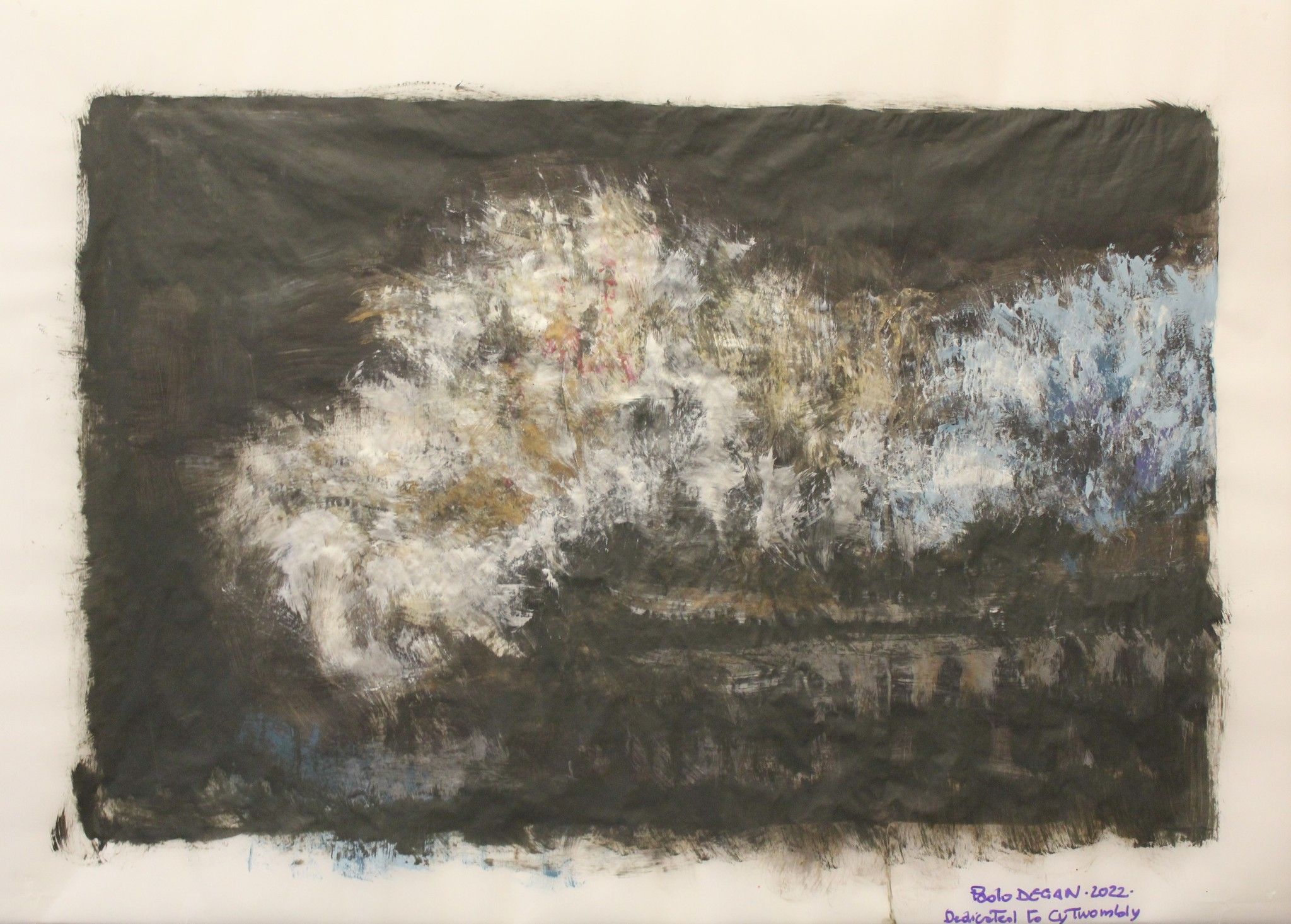 MIXED MEDIA SU CARTA  PAOLO DEGAN ' DEDICATED TO CY TWOMBLY '  dimensioni L 90 x H 65 cm.