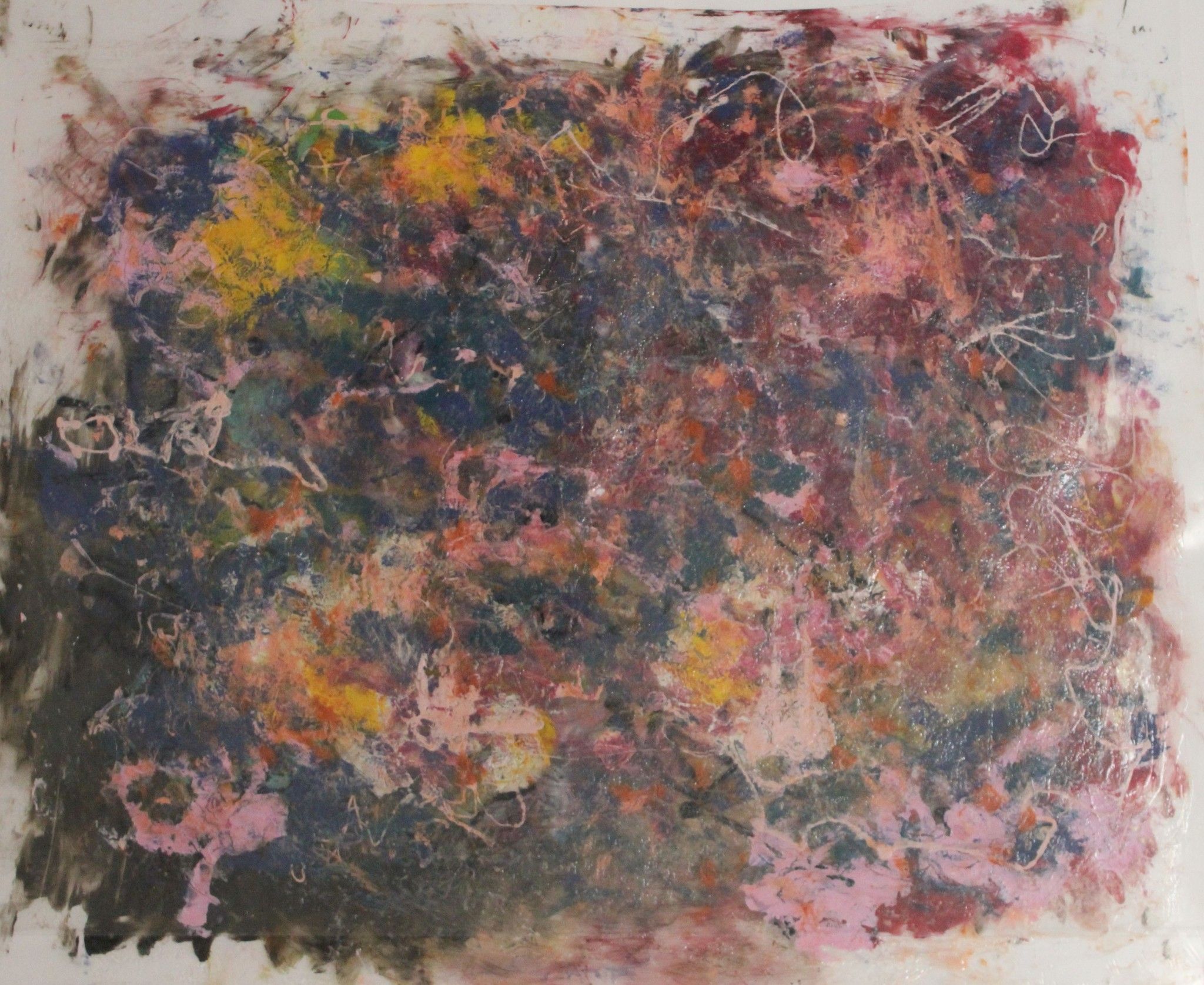 MIXED MEDIA SU PLASTICA  PAOLO DEGAN ' FIORI ROSA '  dimensioni L 60 x H 75 cm.