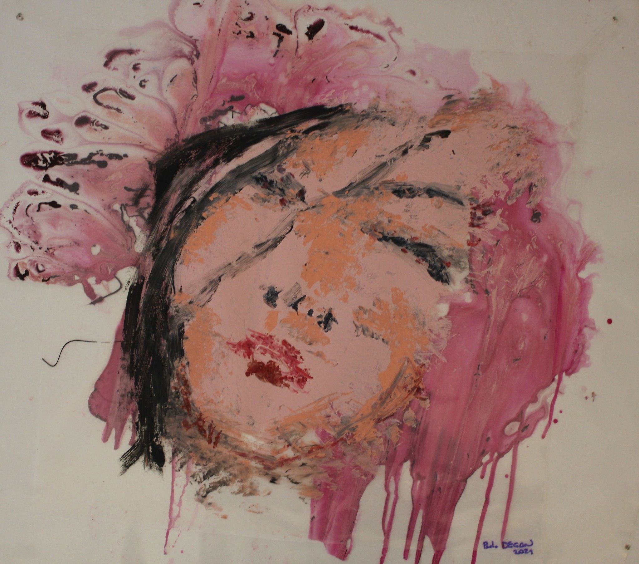 MIXED MEDIA SU PLASTICA  PAOLO DEGAN ' PINKY '  dimensioni L 80 x H 70 cm.