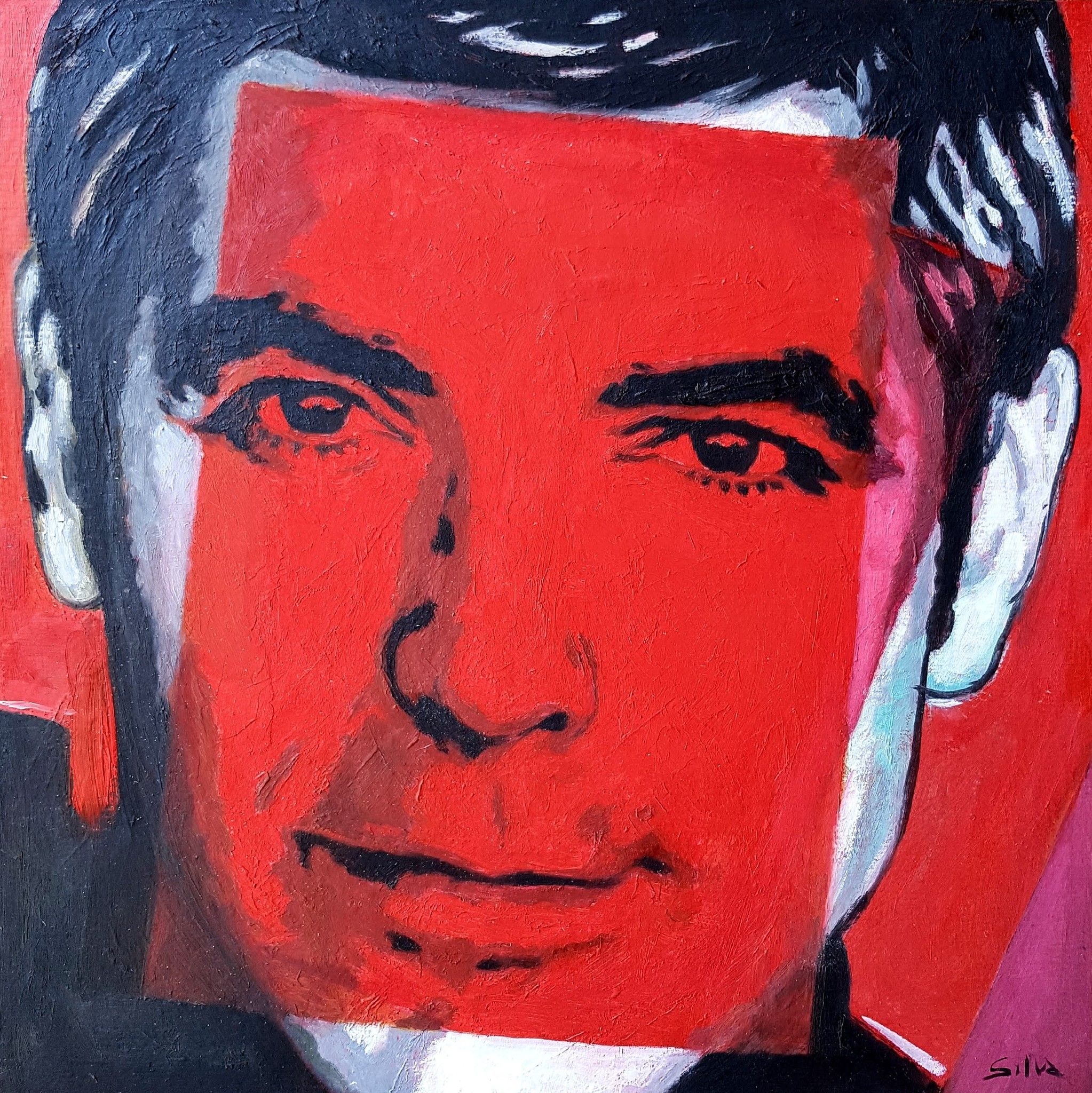 ACRILICO SU TAVOLA FRANCA SILVA ' CLOONEY GEORGE 4/4 '  dimensioni L 30 x H 30 cm.