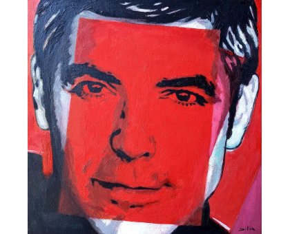 ACRILICO SU TAVOLA FRANCA SILVA ' CLOONEY GEORGE 4/4 ' dimensioni L 30 x H 30 cm.