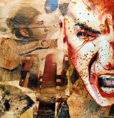 MIXED MEDIA SU TELA  WALTER PASSARELLA ' Nr. 080122 '  dimensioni L 40 x H 40 cm.