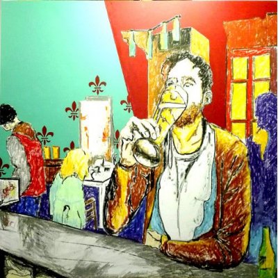 MIXED MEDIA SU TELA WALTER PASSARELLA ' Nr. 301119 ' dimensioni L 120 x H 120 cm.