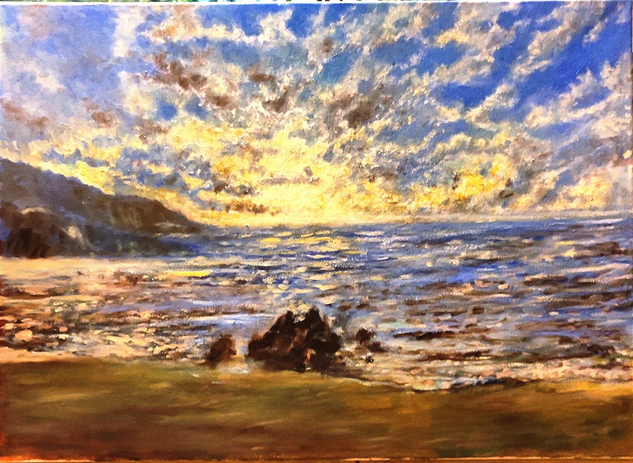 OLIO SU TELA  MASSIMO BIGAZZI ' IL MARE CHIESE ALL 'ONDA.. MI VUOI BENE ?  '  dimensioni L 70 x H 50 cm.