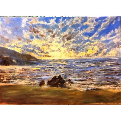 OLIO SU TELA MASSIMO BIGAZZI ' IL MARE CHIESE ALL 'ONDA.. MI VUOI BENE ? ' dimensioni L 70 x H 50 cm.