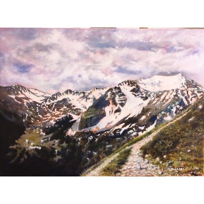 OLIO SU TELA MASSIMO BIGAZZI ' VEDUTA MONTE VELINO, PARCO NAZIONALE DELLA MAIELLA ' dimensioni L 70 x H 50 cm.