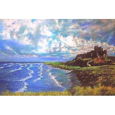 OLIO SU TELA MASSIMO BIGAZZI ' CASTELLO SUL MARE ' dimensioni L 90 x H 60 cm.