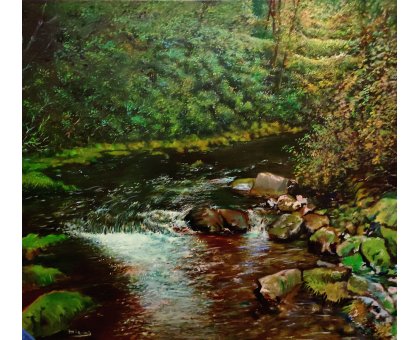 OLIO SU TELA MASSIMO BIGAZZI ' TORRENTE DI MONTAGNA ' dimensioni L 90 x H 80 cm.