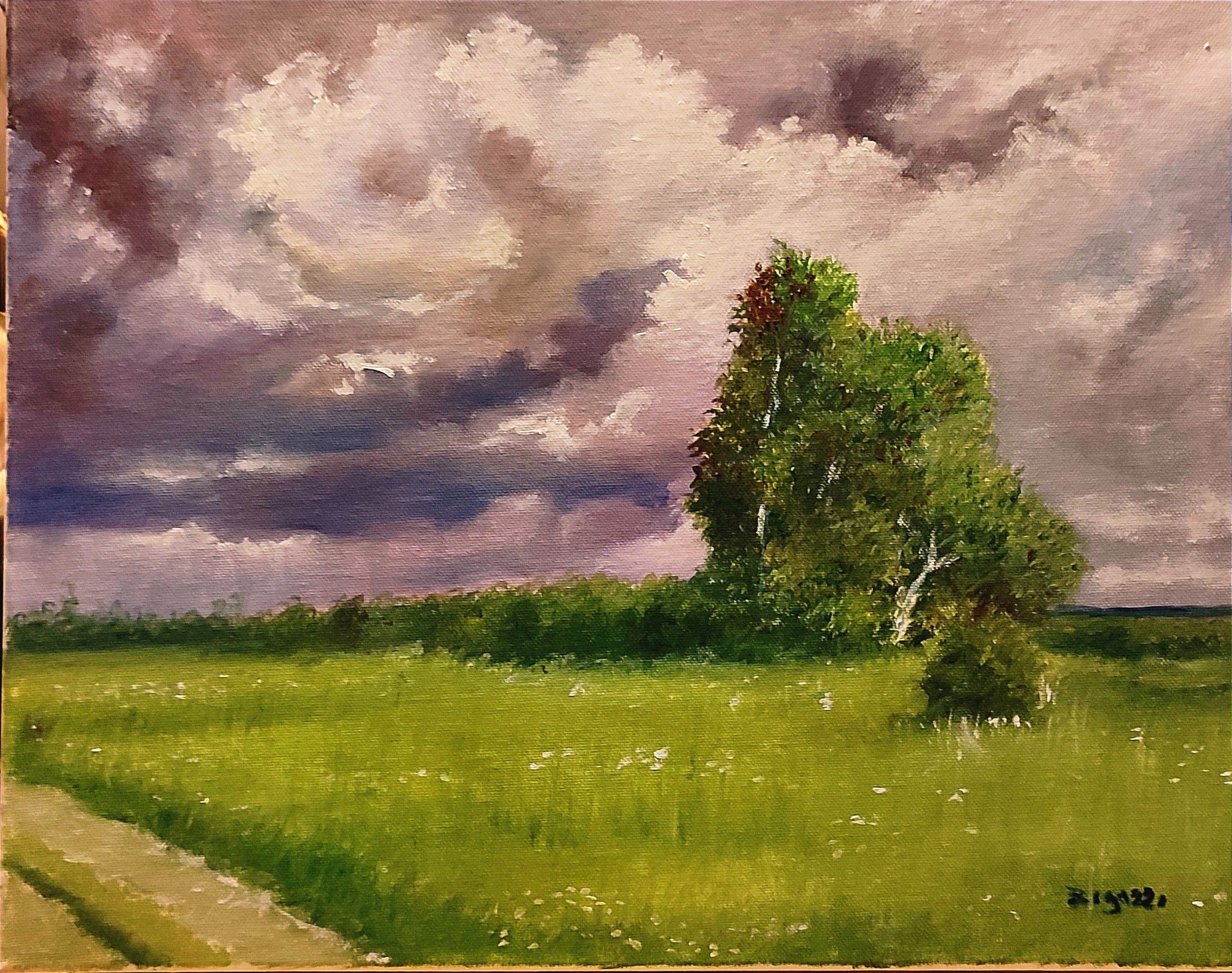OLIO SU TELA  MASSIMO BIGAZZI ' LA FINE DELL 'ESTATE '  dimensioni L 50 x H 40 cm.