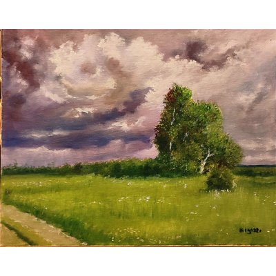 OLIO SU TELA MASSIMO BIGAZZI ' LA FINE DELL 'ESTATE ' dimensioni L 50 x H 40 cm.