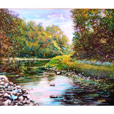 OLIO SU TELA MASSIMO BIGAZZI ' ANSA DEL FIUME OMBRONE TOSCANA ' dimensioni L 70 x H 60 cm.