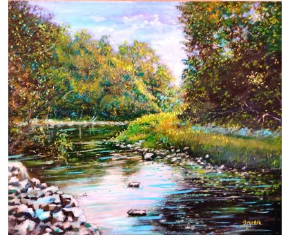 OLIO SU TELA MASSIMO BIGAZZI ' ANSA DEL FIUME OMBRONE TOSCANA ' dimensioni L 70 x H 60 cm.