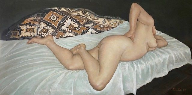OLIO SU TELA  ANTONIO PRESUTTI ' NUDO DISTESO '  dimensioni L 120 x H 60 cm.