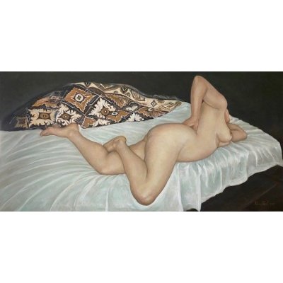 OLIO SU TELA ANTONIO PRESUTTI ' NUDO DISTESO ' dimensioni L 120 x H 60 cm.